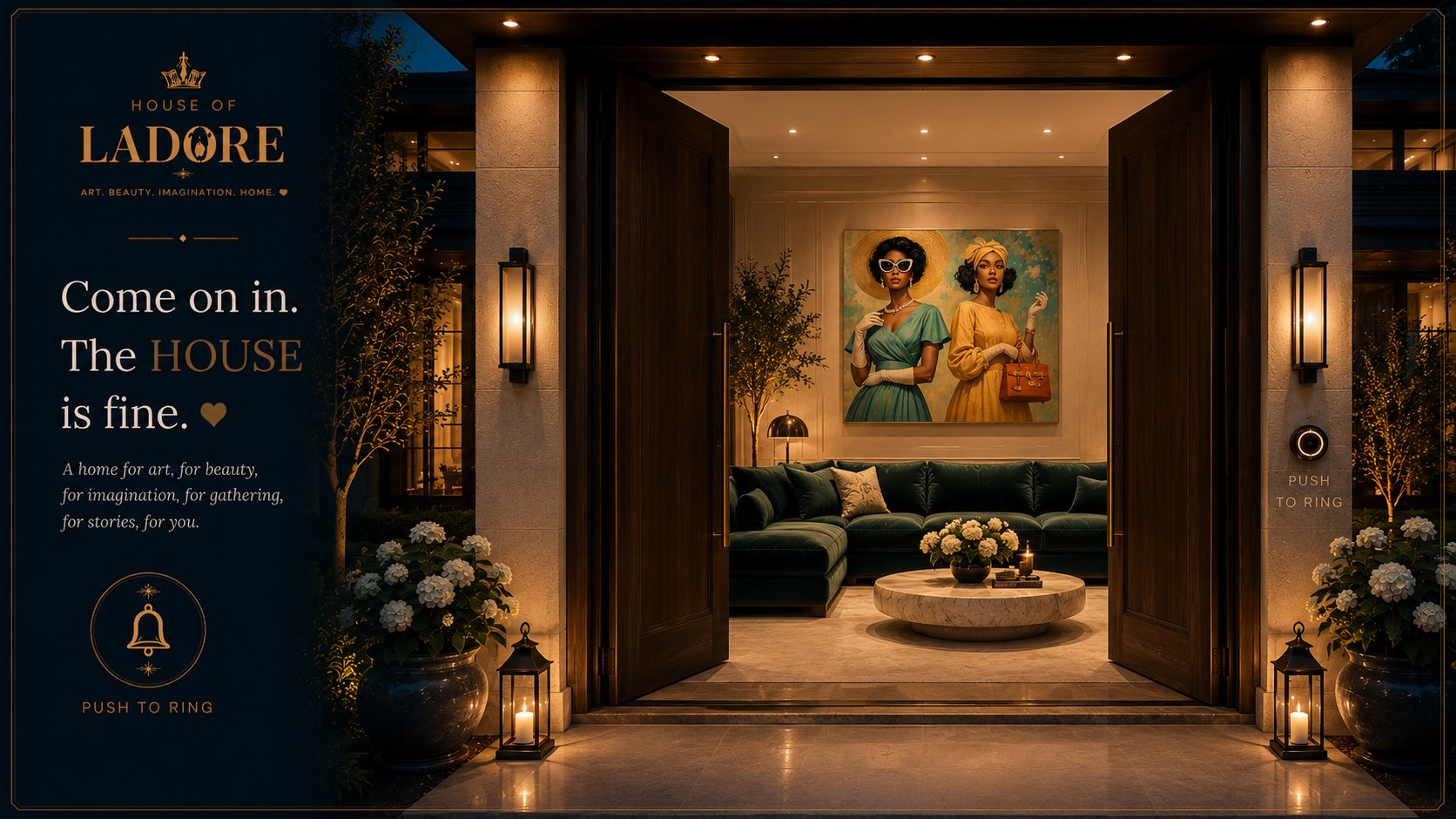 The illuminated entrance of House of LaDore