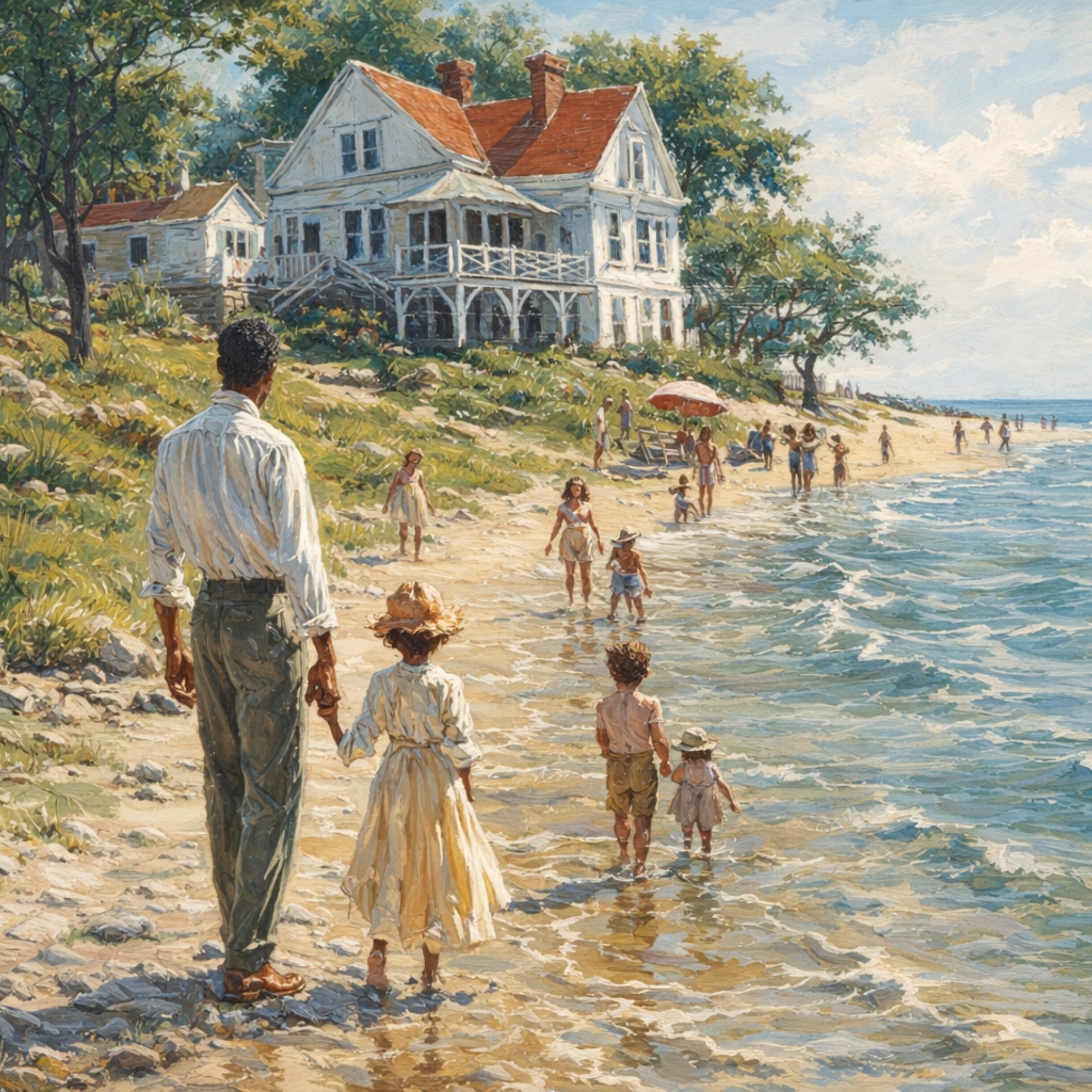 Beachfront Memories — a family walking along the shoreline