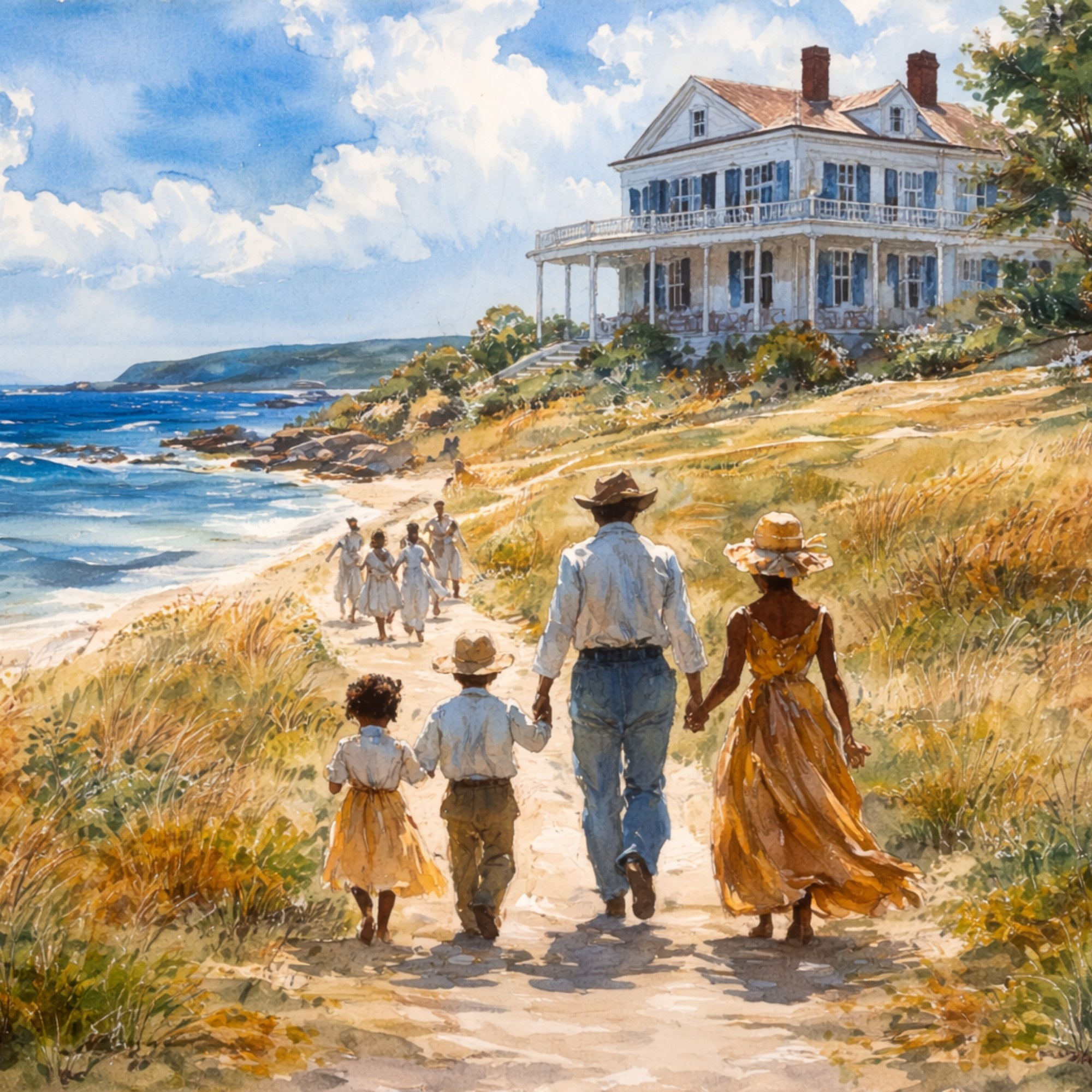 A Walk Together — family strolling a coastal path